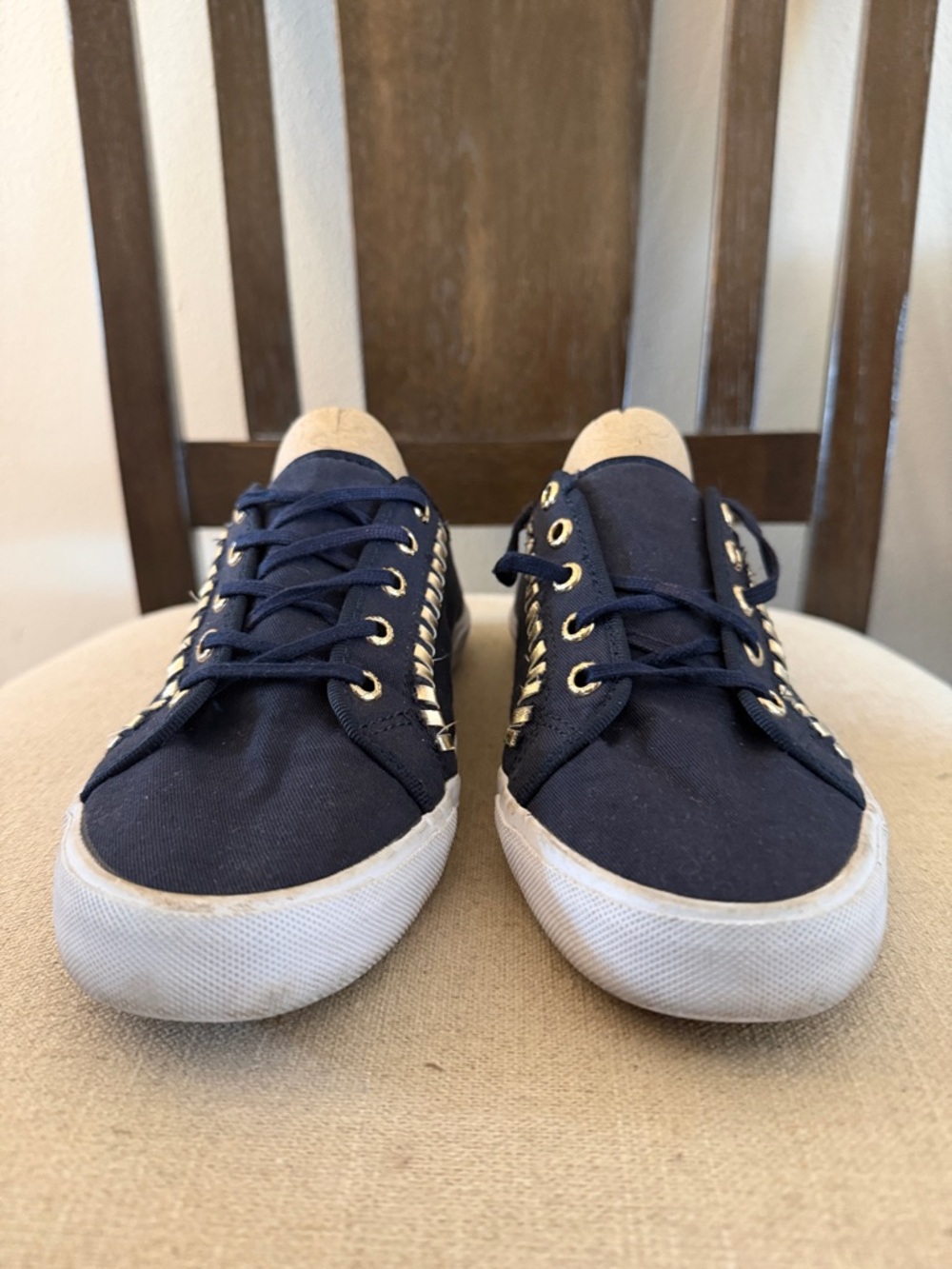 Jack Rogers Women’s Carter Canvas Metallic Sneakers Navy Blue Gold Size 8 View 5